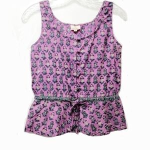 Anokhi Lavender Heather Belll 100% Cotton Peplum Floral Top Button Down Size XS